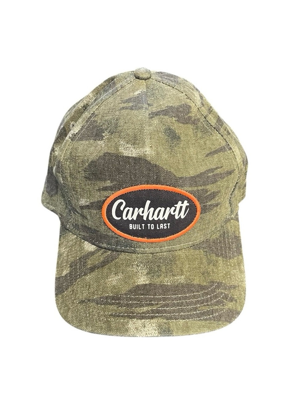 Carhartt Olive Green Tiger Camo Patch Cap with Orange Trim